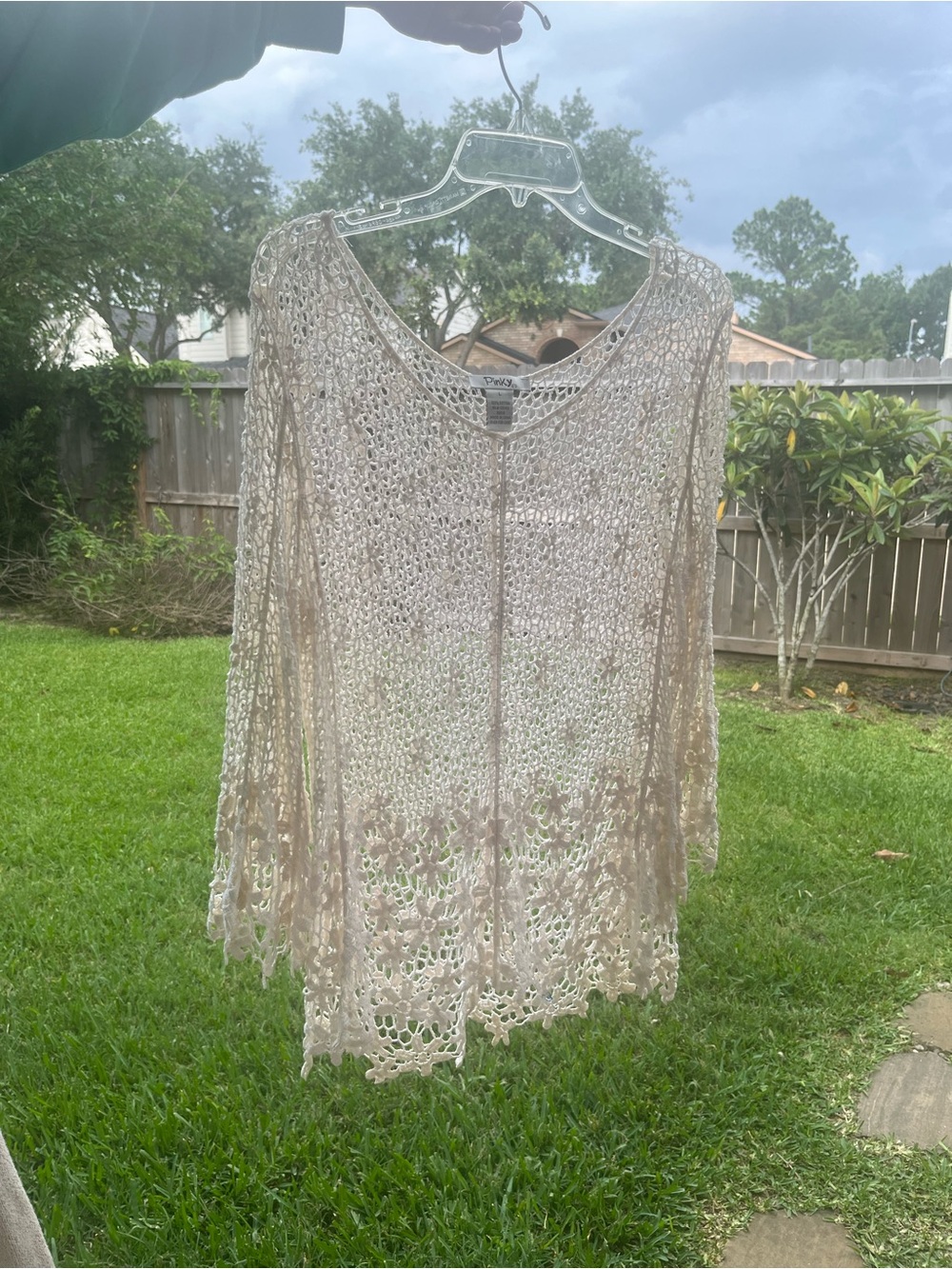 Pinky Beige Crochet Open-Knit Cardigan